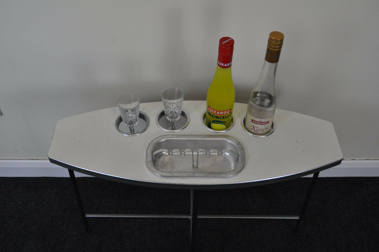 Vintage Bowling Alley Drinks/Smokers Stand Now Ideal As A Cocktail Mixing Table With Bottle/Glass Holders And Ice Tray
