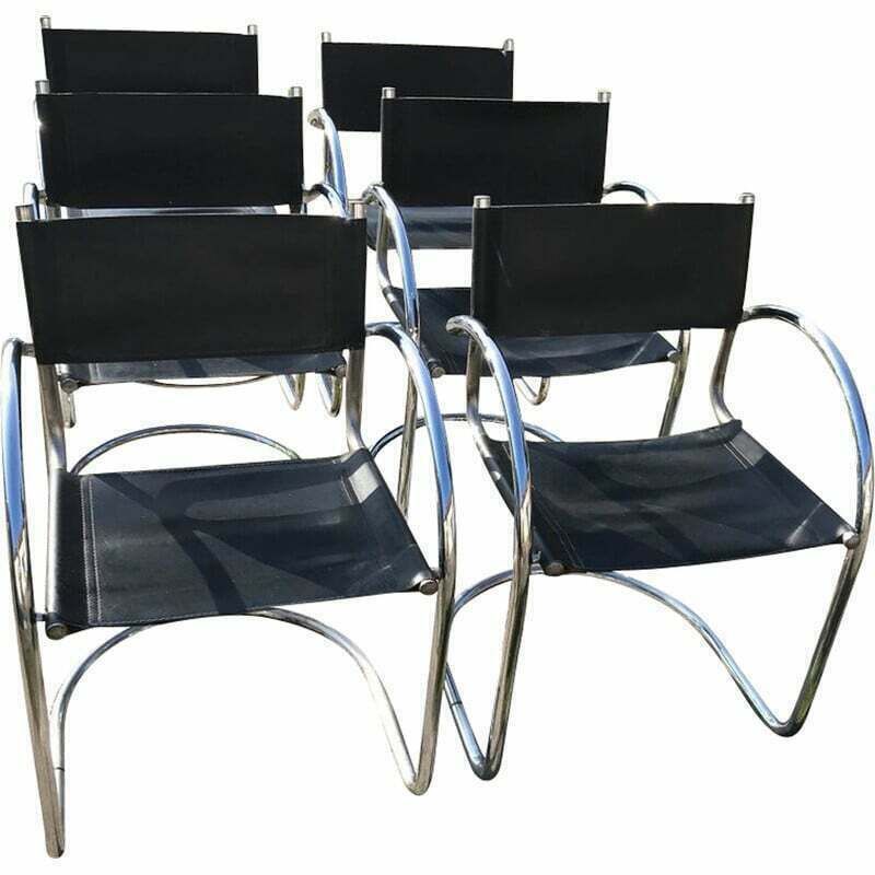 Set Of 6 Vintage Italian Bauhaus Dining Chairs In Chrome, 1970s