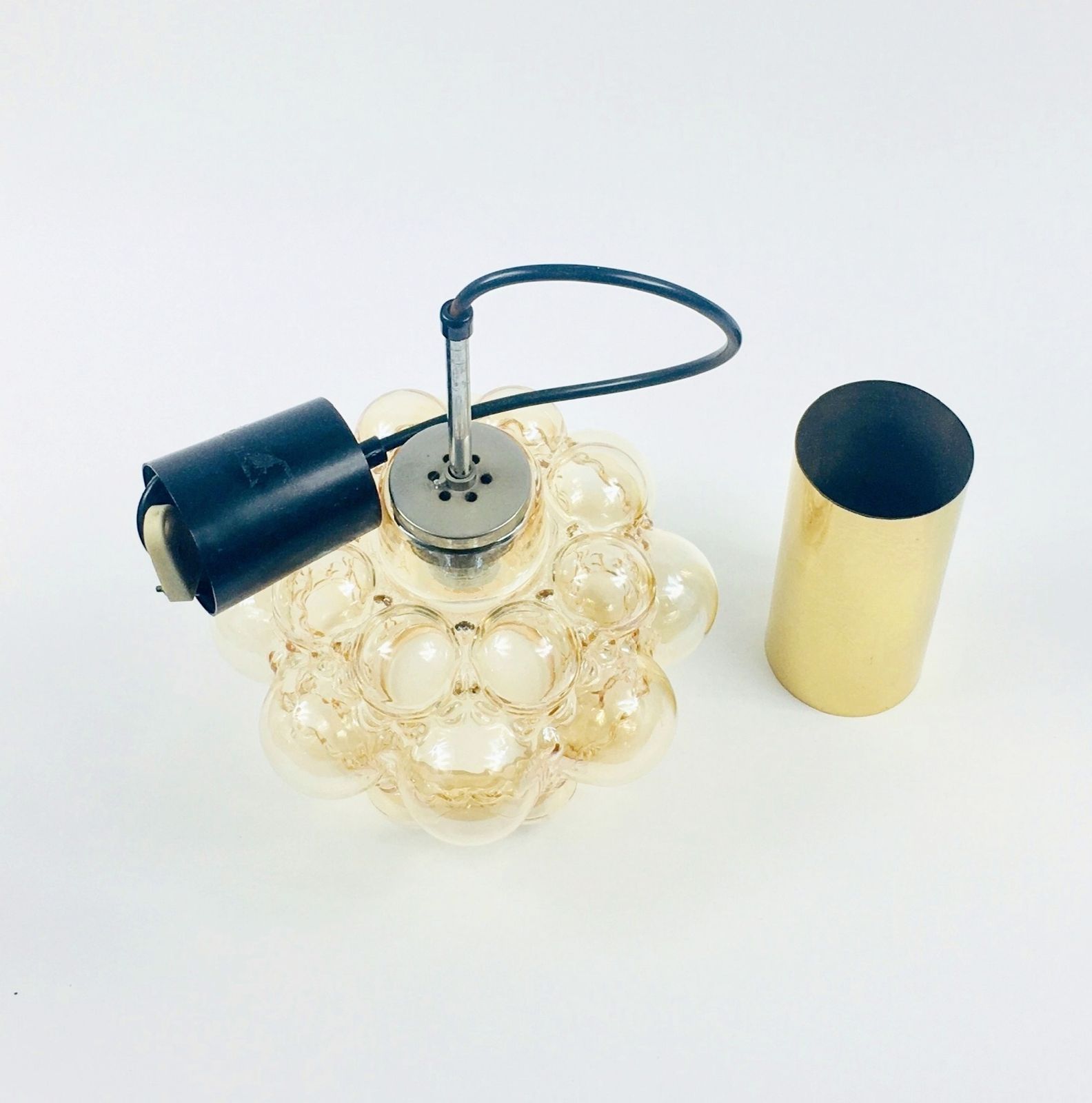 1 Of 2 Mid Century Modern Amber Bubble Glass Ceiling Light By Helena Tynell For Limburg, Germany, 1960s photo vinterior