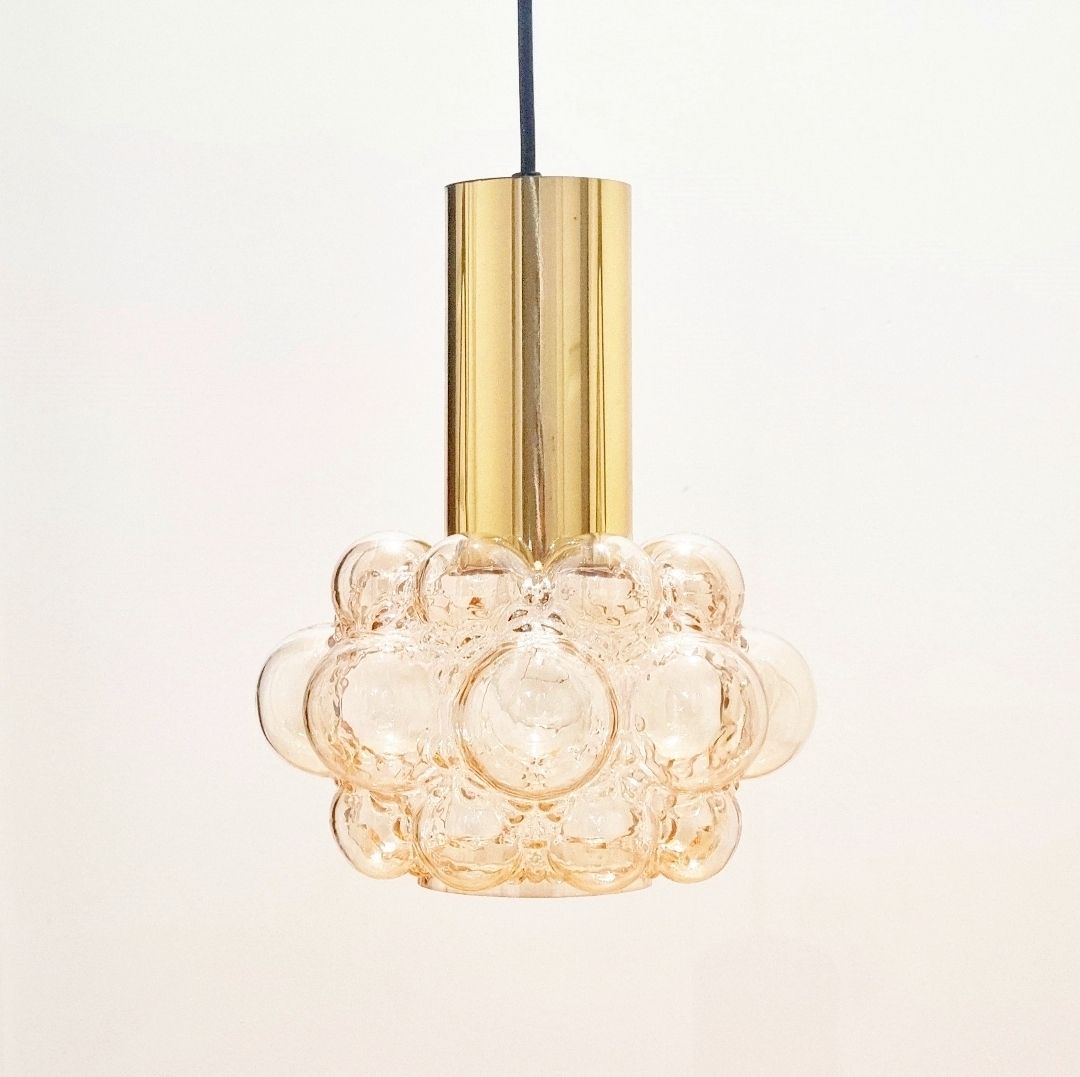 1 Of 2 Mid Century Modern Amber Bubble Glass Ceiling Light By Helena Tynell For Limburg, Germany, 1960s photo for sale