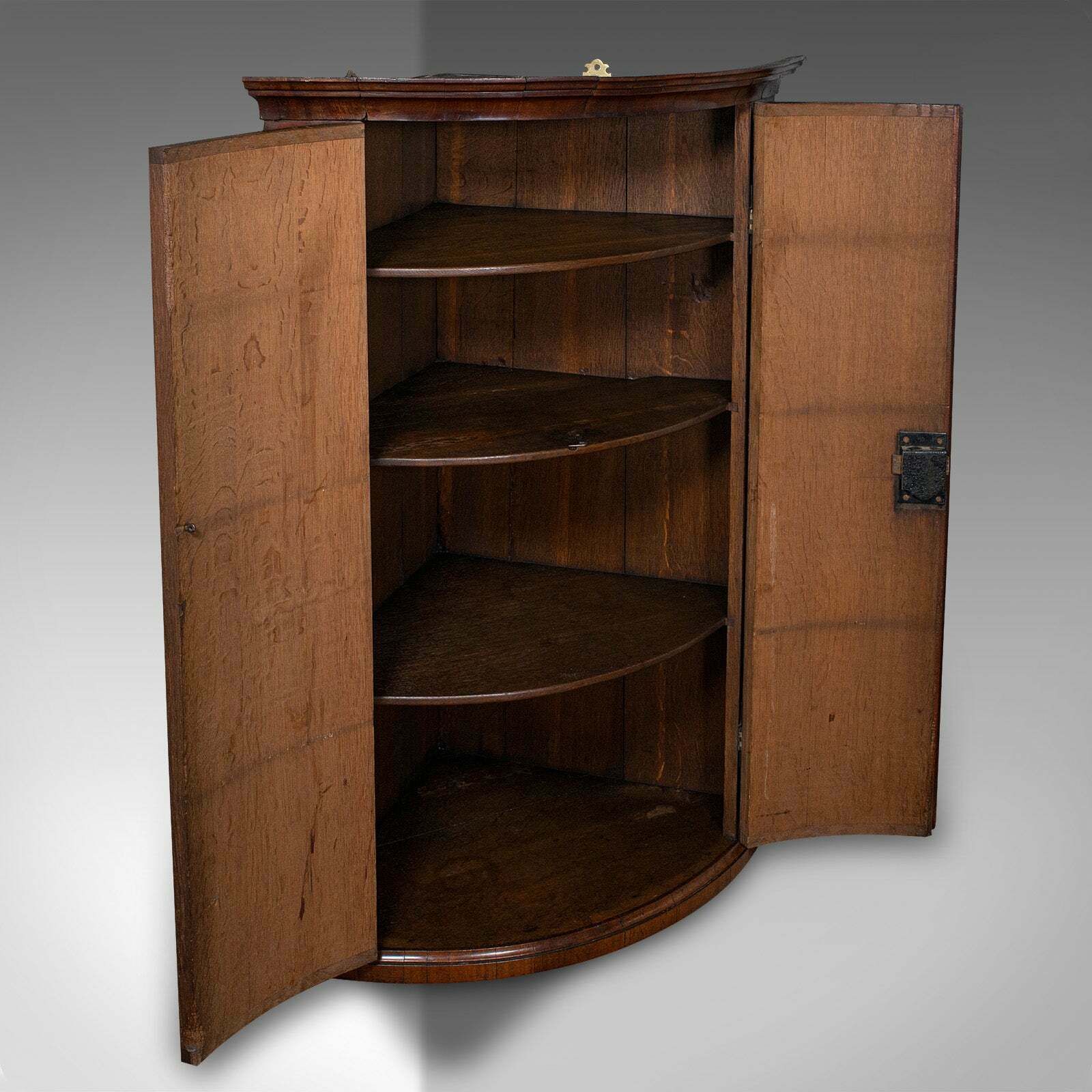 Antique Bow Front Corner Cabinet English Oak Wall Mount Cabinet Georgian photo furniture