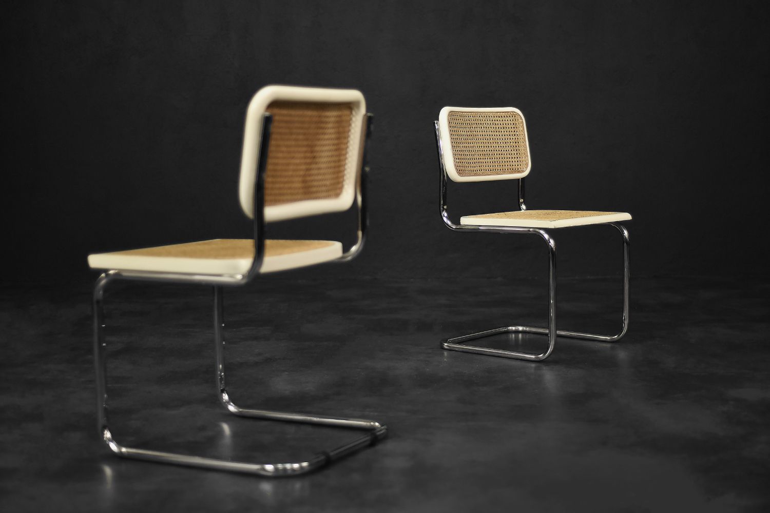Mid Century Italian Modern White Wood & French Wicker Chairs, 1980s, Set Of 2 photo vinterior