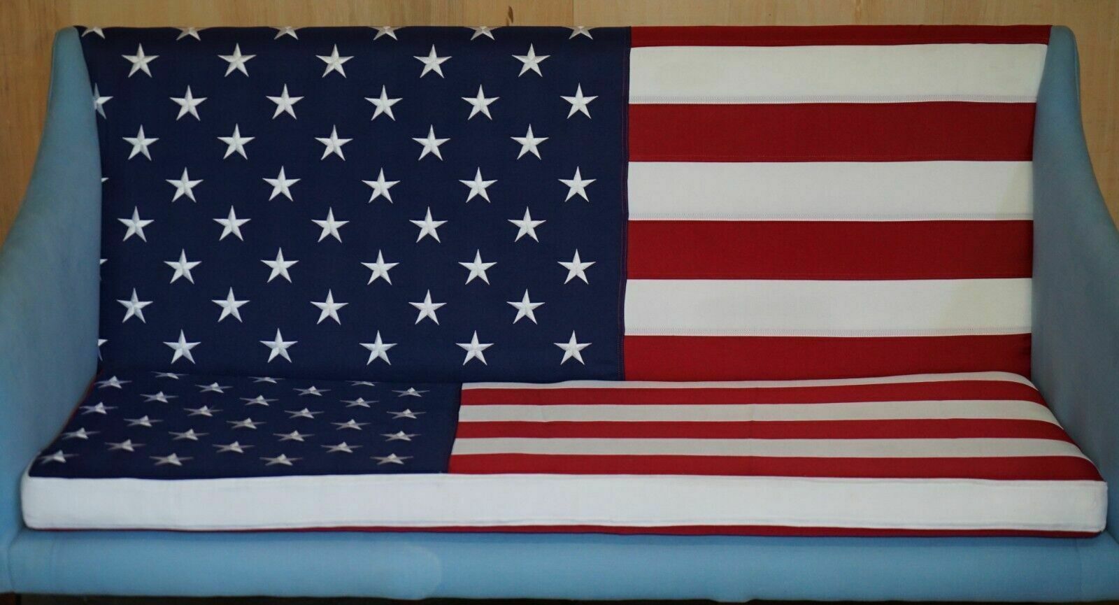 Antique Georgian 1820 Sofa Upholstered With American Flag Stars & Stripes USA photo for sale