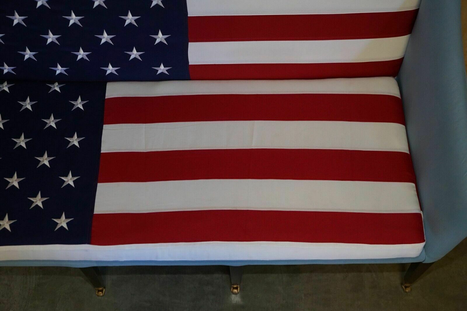 Antique Georgian 1820 Sofa Upholstered With American Flag Stars & Stripes USA photo vintage
