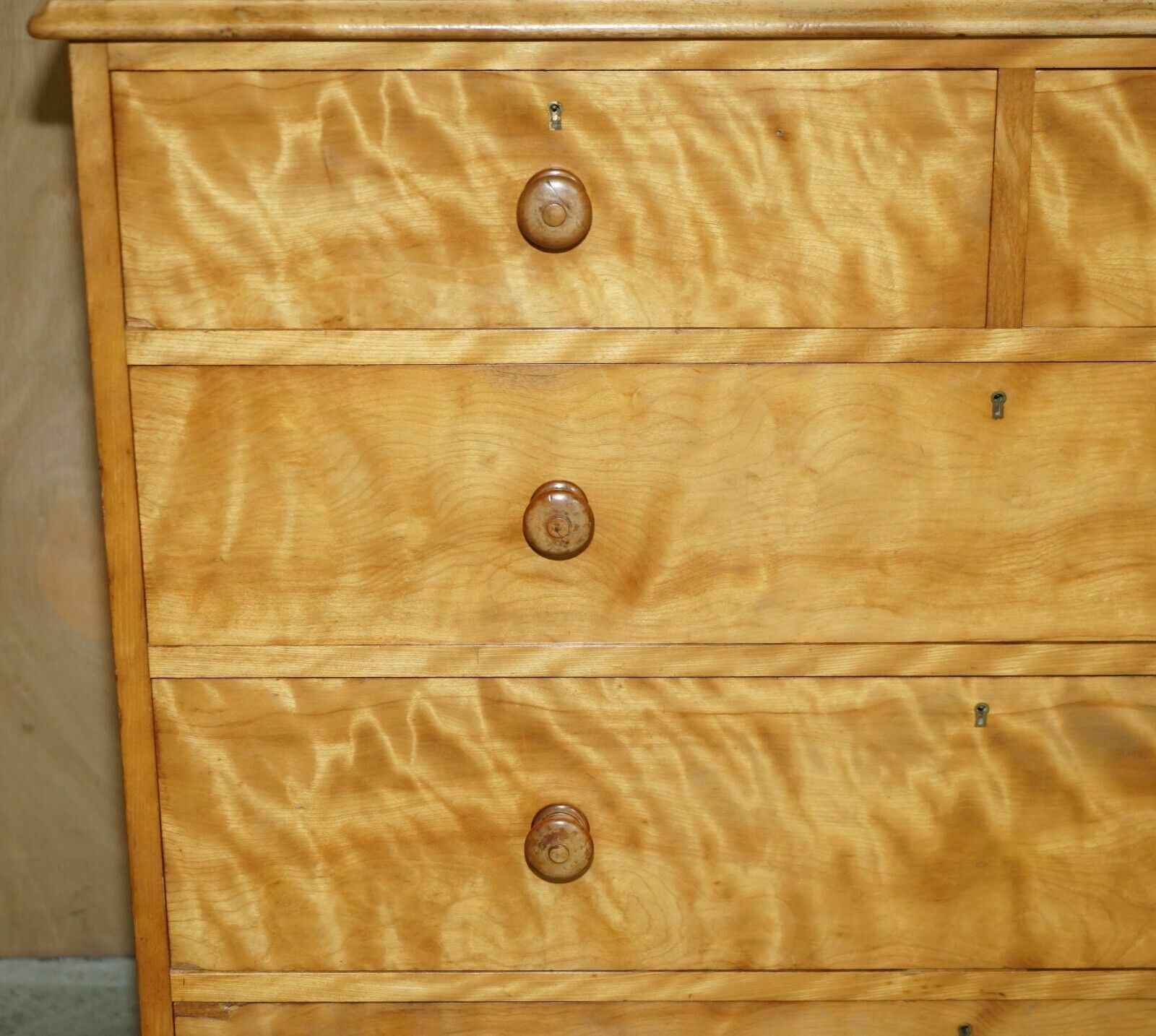 Stunning Antique Victorian 1880 Satin Birch Holland & Son's Chest Of Drawers photo vinterior