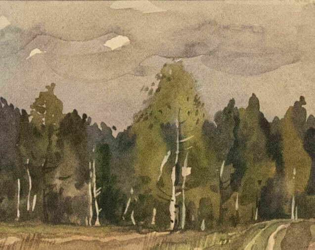 Russian School 20th Century Watercolour Path To The Woods photo furniture