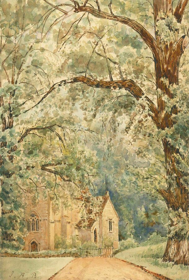 1937 Watercolour Church Through The Trees