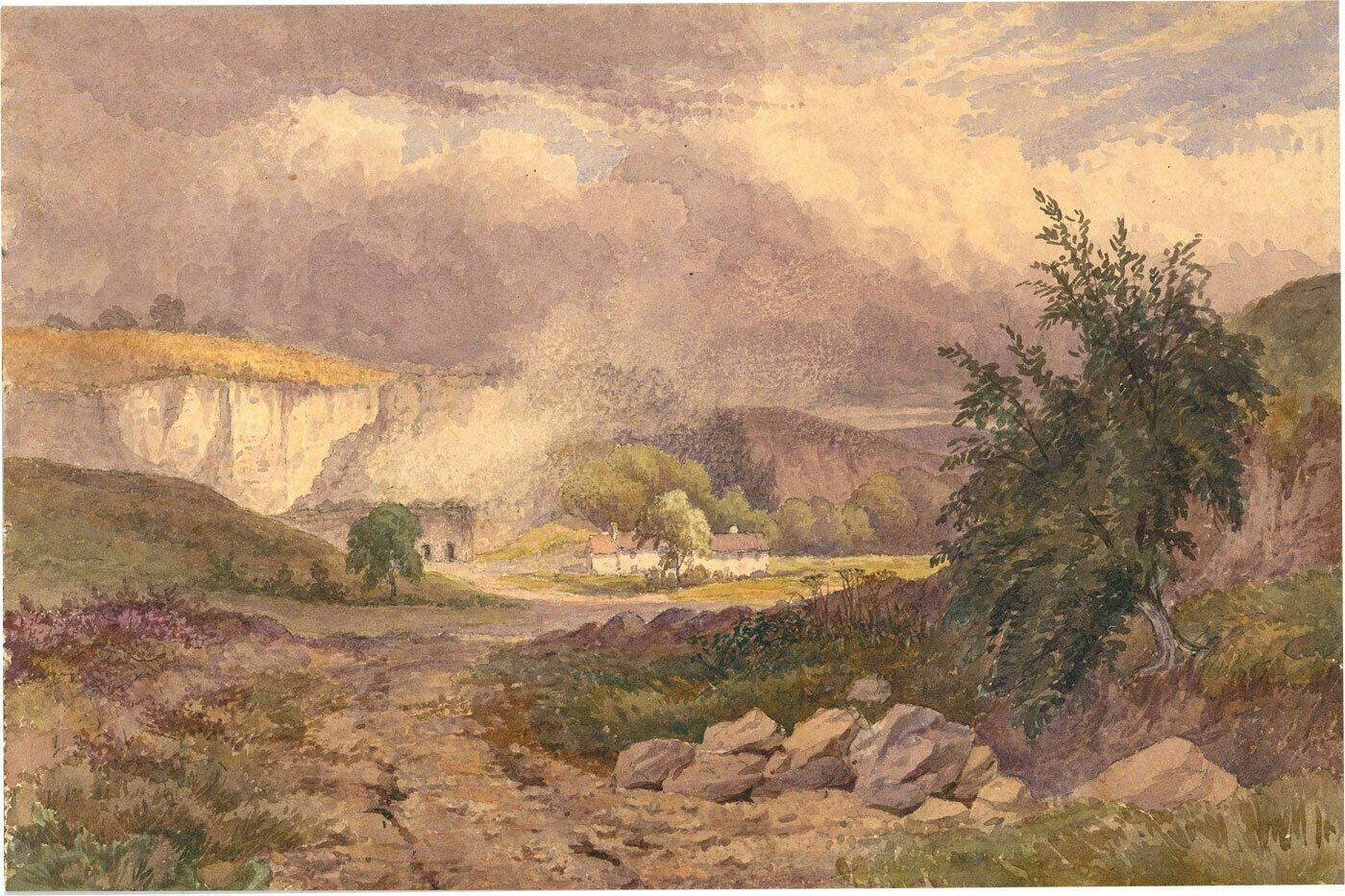 1889 Watercolour Farmhouse In The Hills photo furniture