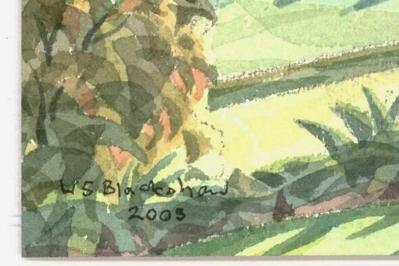 W.S. Blackshaw Cubist Contemporary Watercolour, Mountain Landscape photo for sale