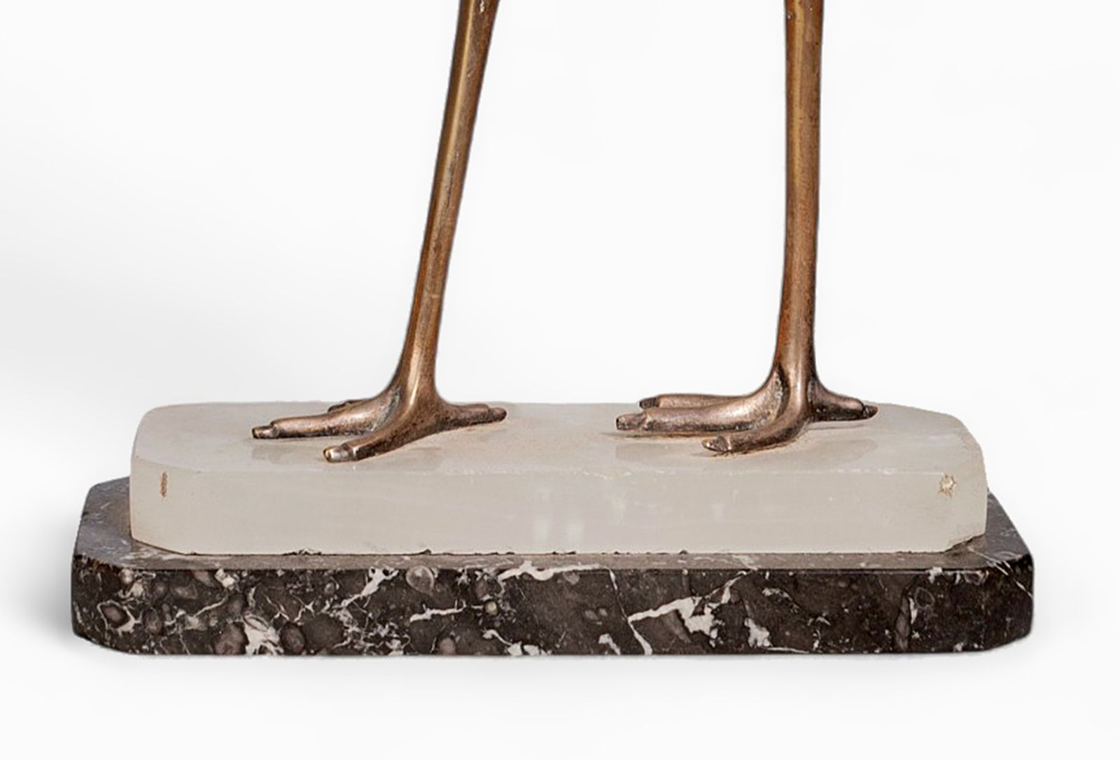 Art Déco Spelter Egret Sculpture With Marble And Alabaster Base Signed By Julcame Reg, France photo Art