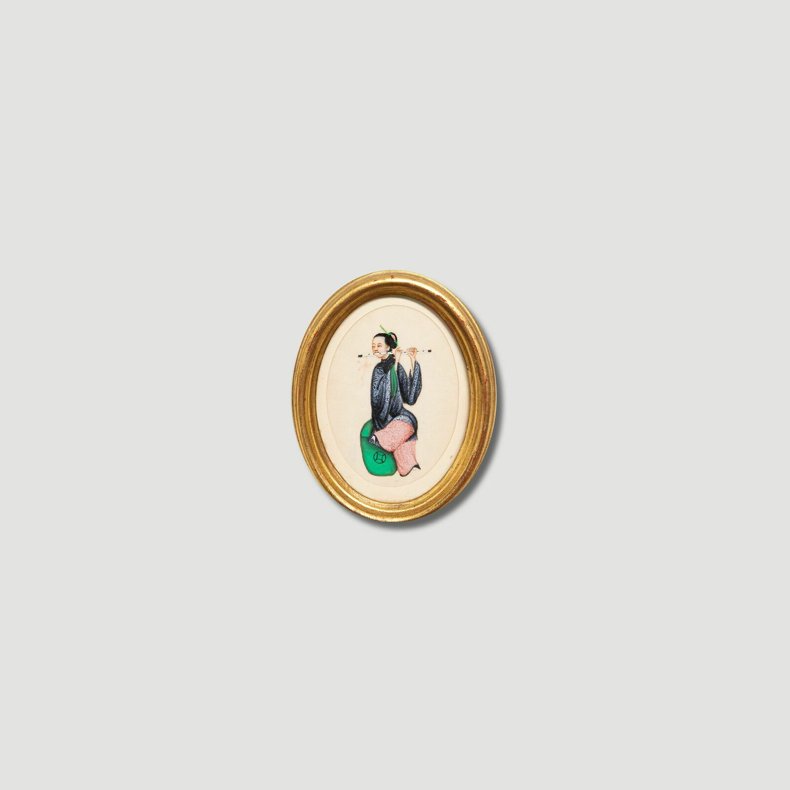 Chinese School 19th Century Watercolour Lady Playing A Dizi photo vinterior