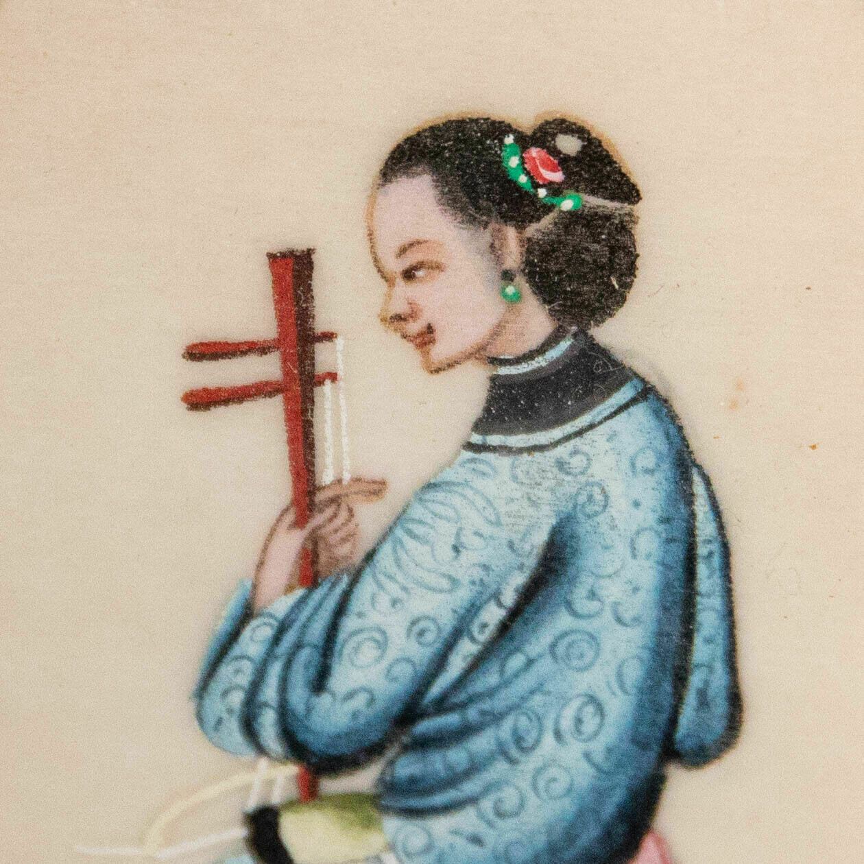 Chinese School 19th Century Watercolour Lady Playing A Jinghu photo Art