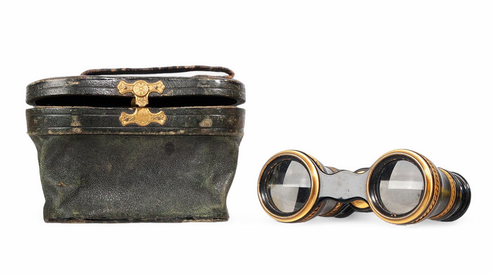 1910s Art Nouveau Lemaire Like Gilt Brass Expandable Sportier Binoculars/Opera Glasses With Leather Case, France photo buy