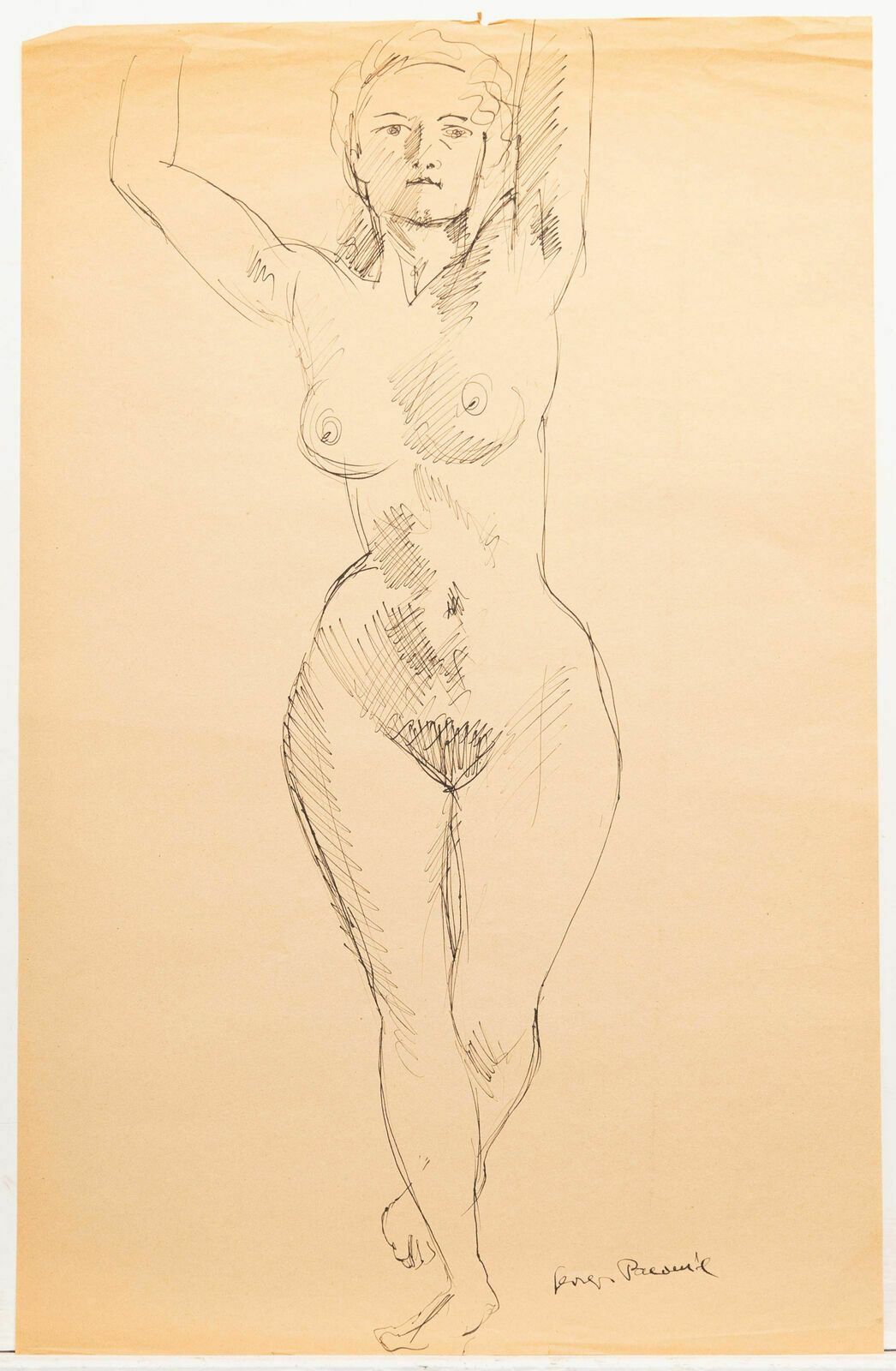 Georges Pacouil (1903 1996) Mid 20th Century India Ink, Stretching Nude photo furniture