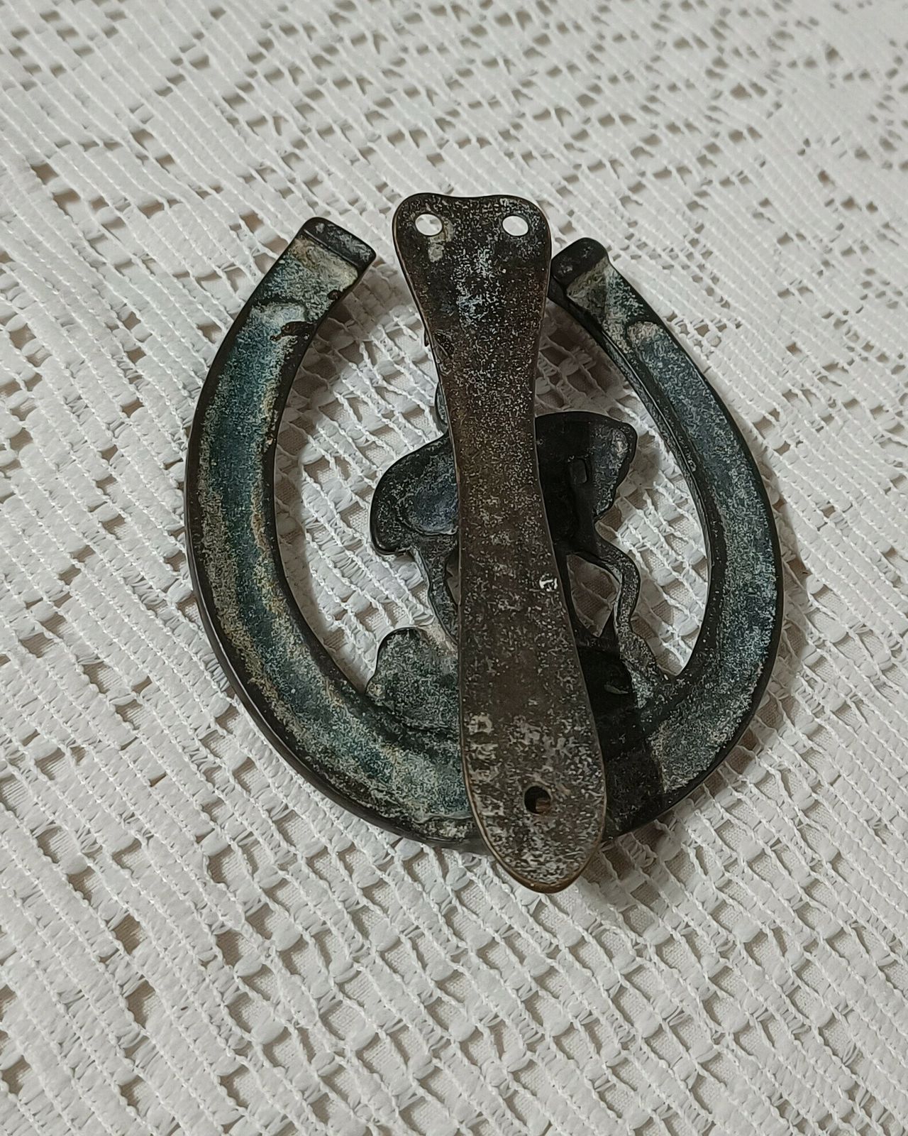 Aged Brass Door Knocker Huntsman And Horse And Hound  Knocker. photo for sale