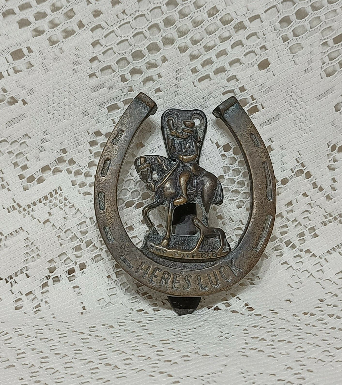 Aged Brass Door Knocker Huntsman And Horse And Hound  Knocker. photo Home Fixtures