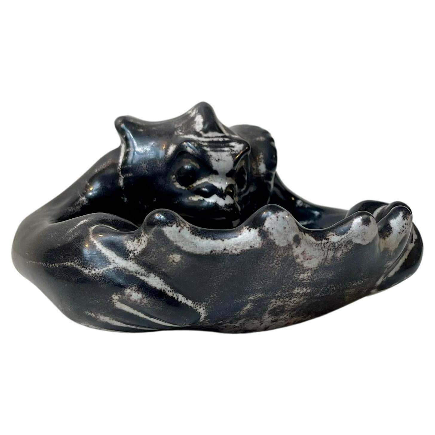 Antique Karl Hansen Reistrup Demon Dish In Ash Glaze For Herman A. Kähler, 1890s