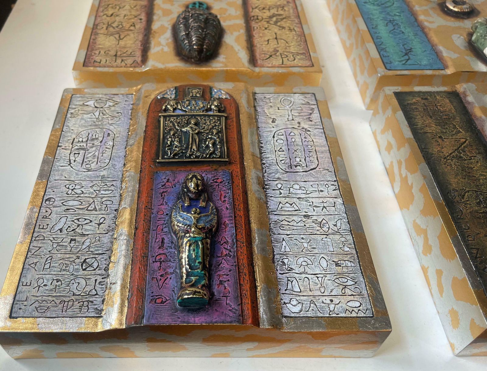 Modern Eclectic Icons In Ceramic & Bronze, Wall Hung, Set Of 4 photo 565.0
