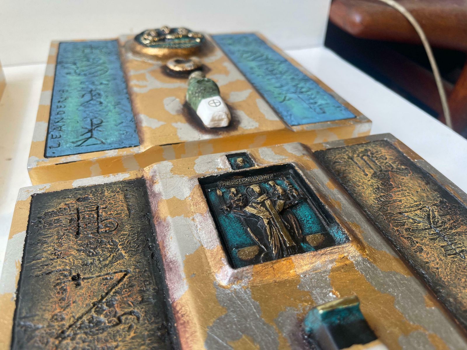 photo vinterior Modern Eclectic Icons In Ceramic & Bronze, Wall Hung, Set Of 4