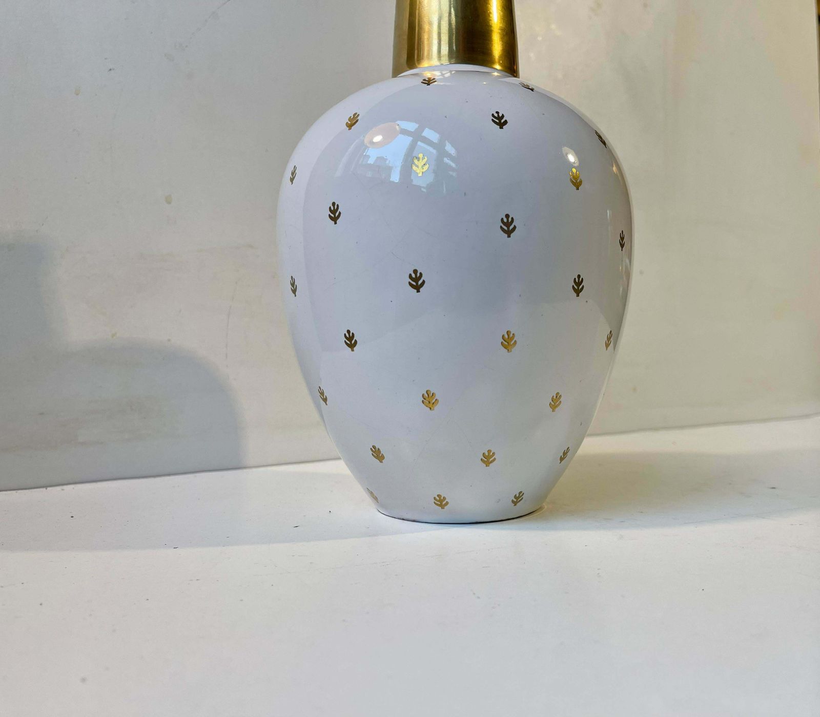 Ovoid White & Gold Glazed Ceramic Vase In The Style Of Wilhelm Kåge photo furniture