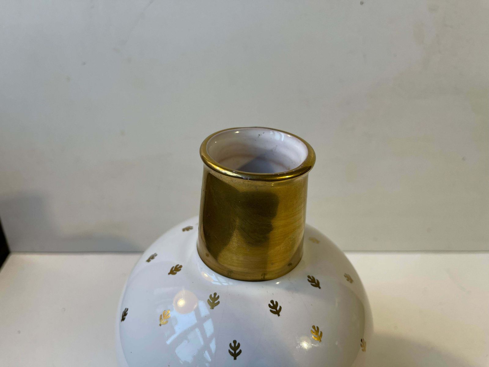 Ovoid White & Gold Glazed Ceramic Vase In The Style Of Wilhelm Kåge photo for sale