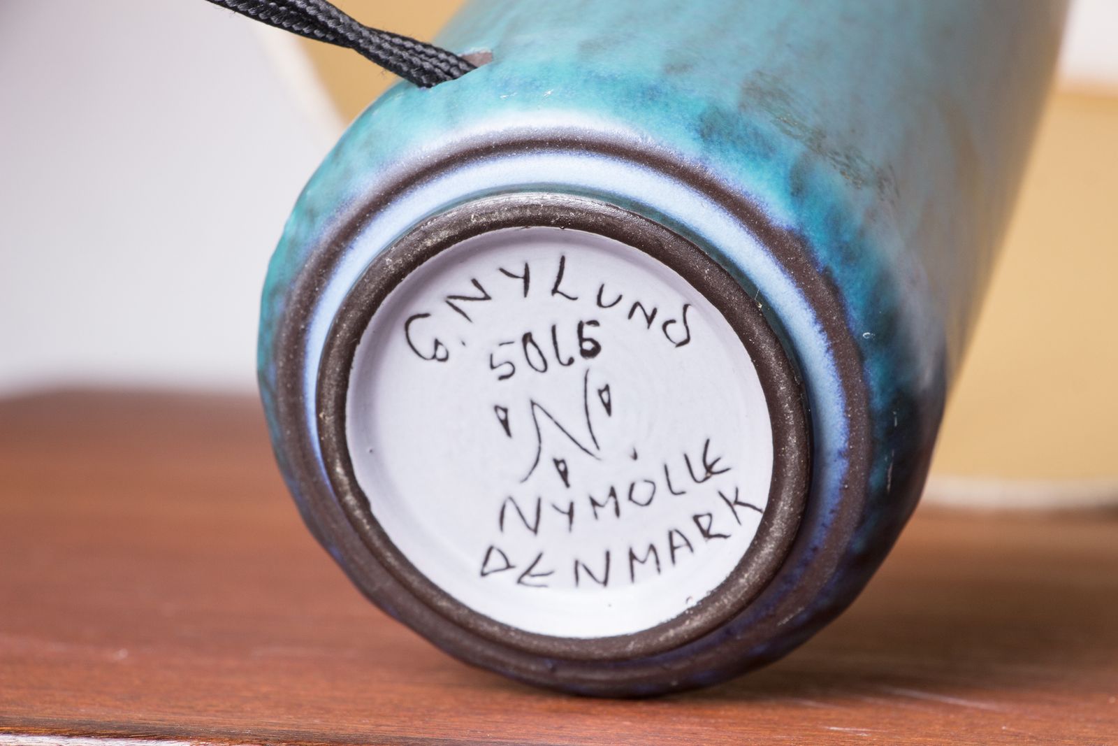 photo furniture Danish Truncated Table Lamp In Matt Blue Stoneware By Gunnar Nylund For Nymolle 1960.