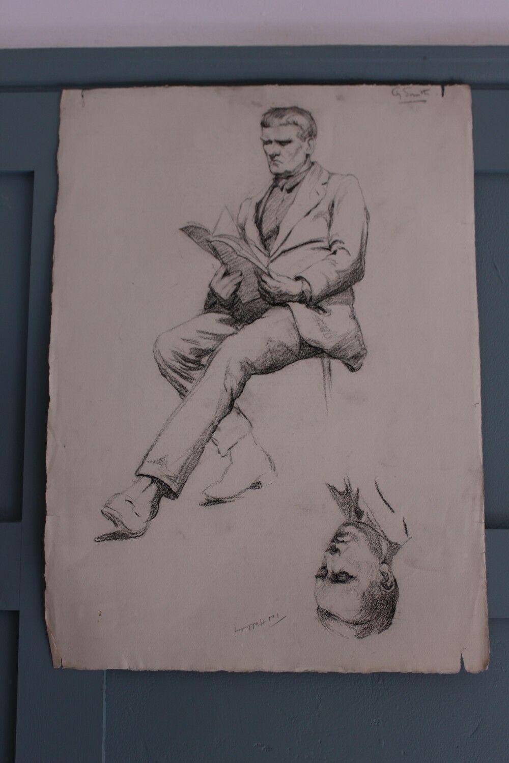 Antique Pencil Portrait Of Ted Halliday photo furniture