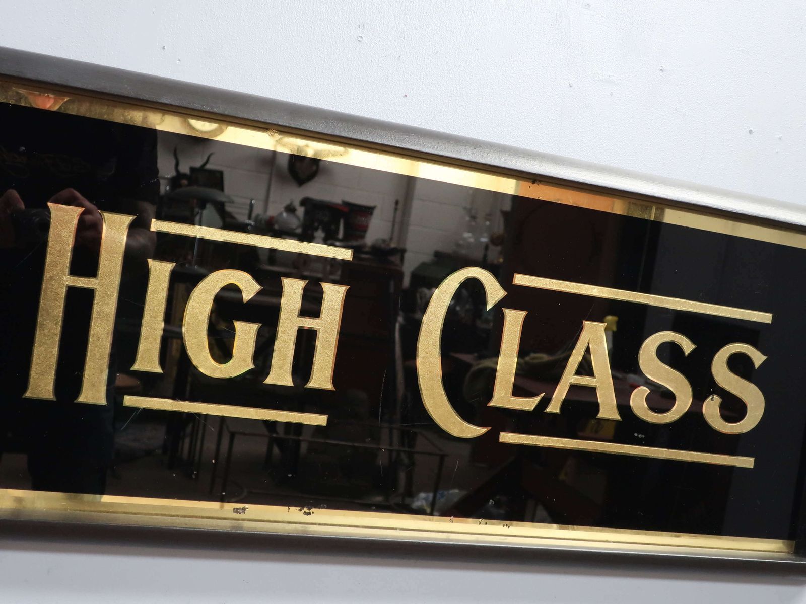 'High Class' Reverse Painted Gilt Glass Trade Sign photo furniture