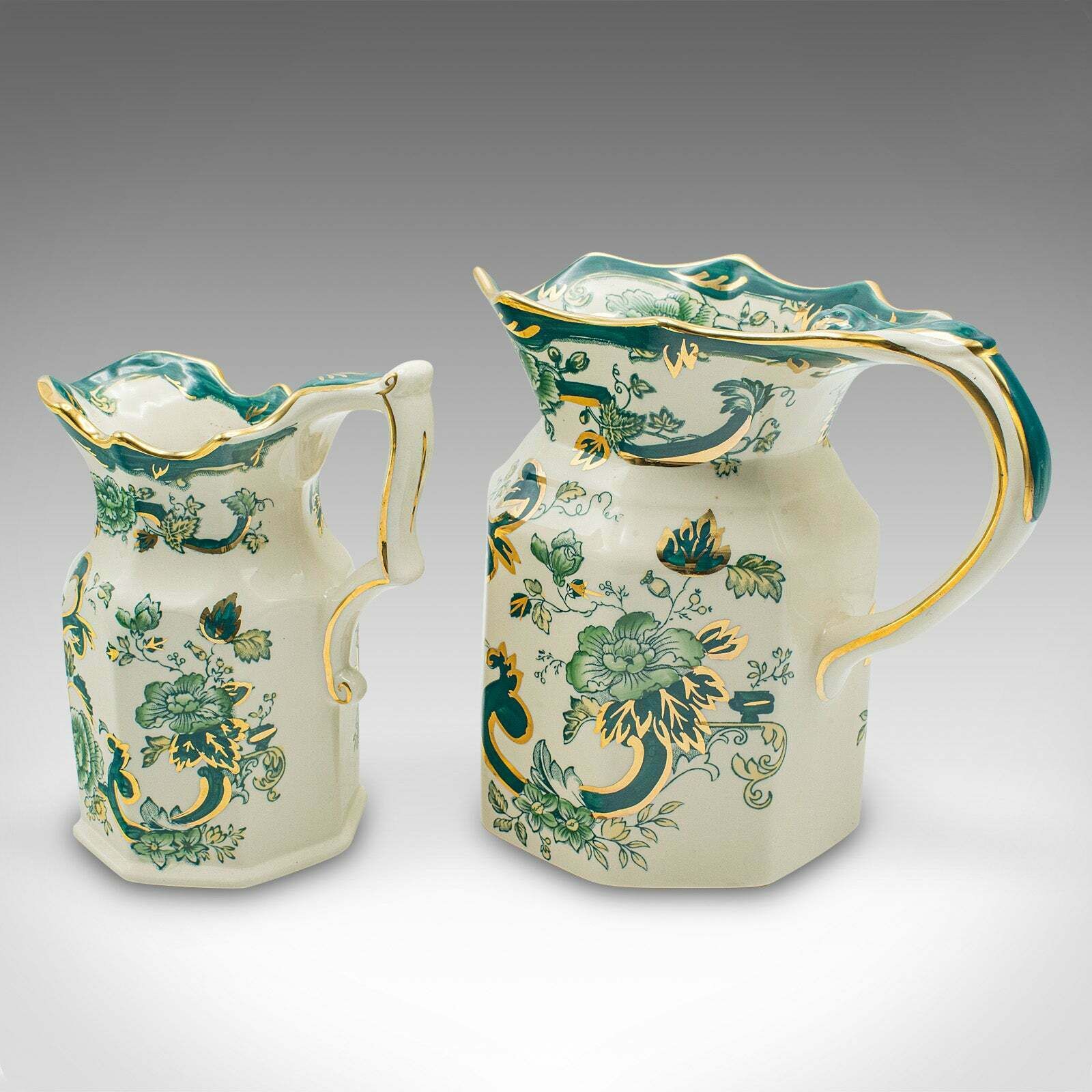 Antique Set Of Table Pouring Jugs, English, Ceramic, Gravy, Sauce, Cream, C.1920 photo 595.0