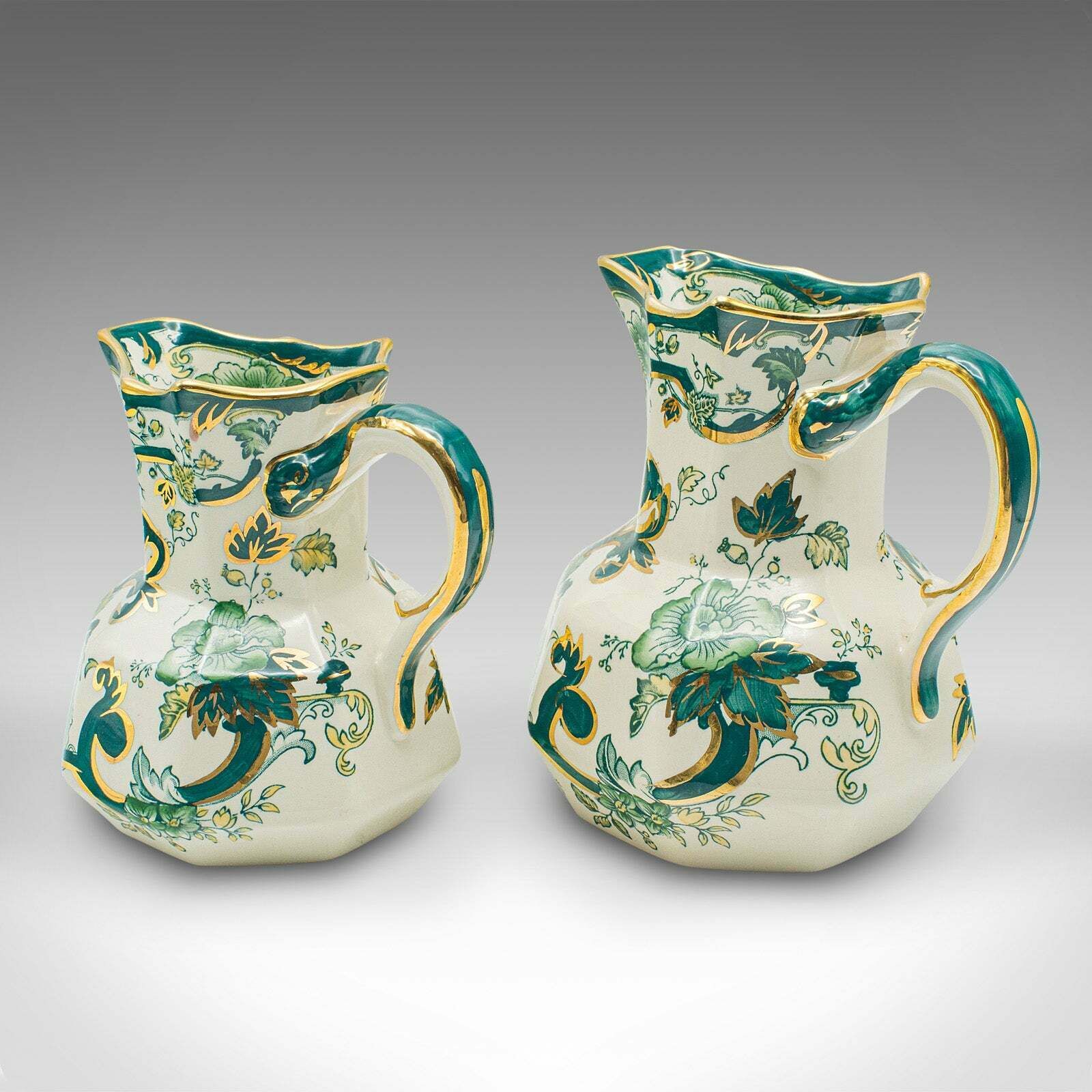 Antique Set Of Table Pouring Jugs, English, Ceramic, Gravy, Sauce, Cream, C.1920 photo buy
