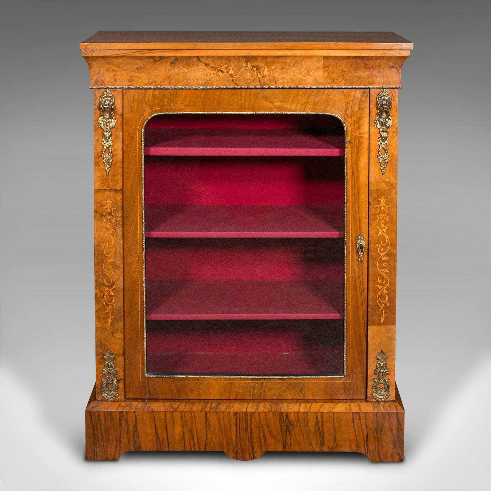 Antique Pier Cabinet, English Walnut, Glazed Bookcase, Display Cupboard, Regency photo furniture