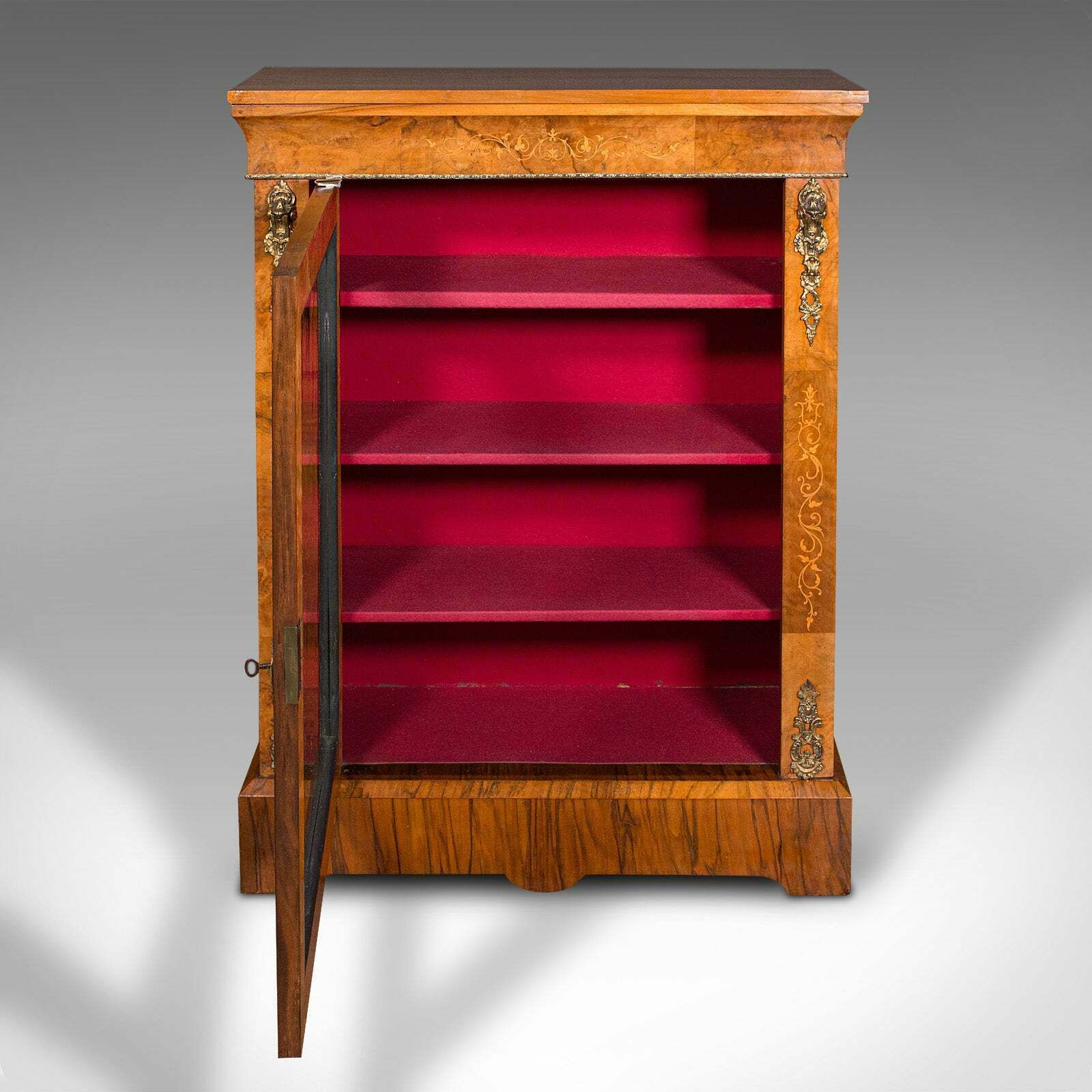 Antique Pier Cabinet, English Walnut, Glazed Bookcase, Display Cupboard, Regency photo for sale