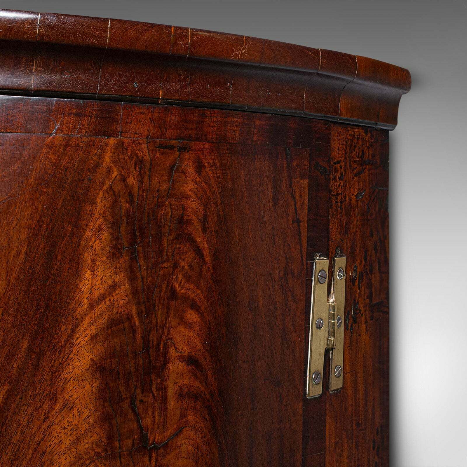 Antique Bow Front Corner Cabinet, English, Flame, Wall Cupboard, Georgian, 1780 photo 2850.0