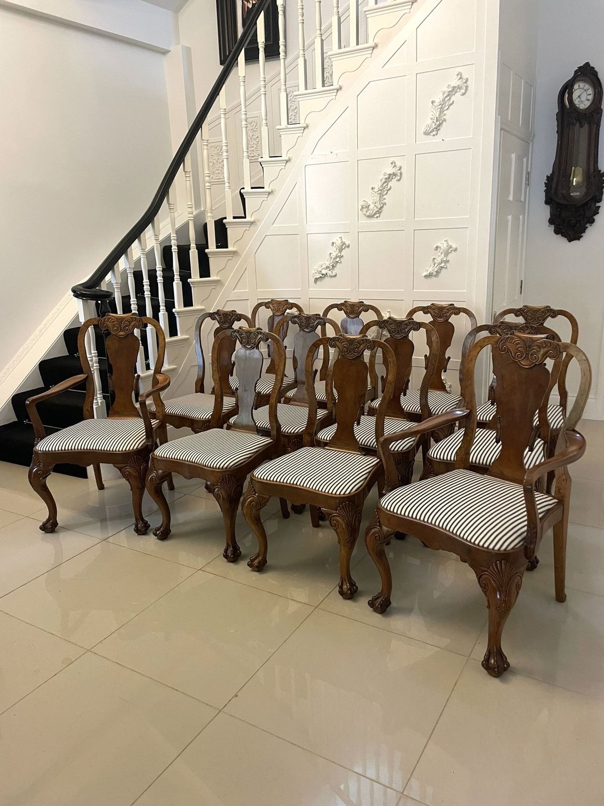 11495.0 Outstanding Quality Set Of 12 Antique 19th Century Burr Walnut Dining Chairs photo