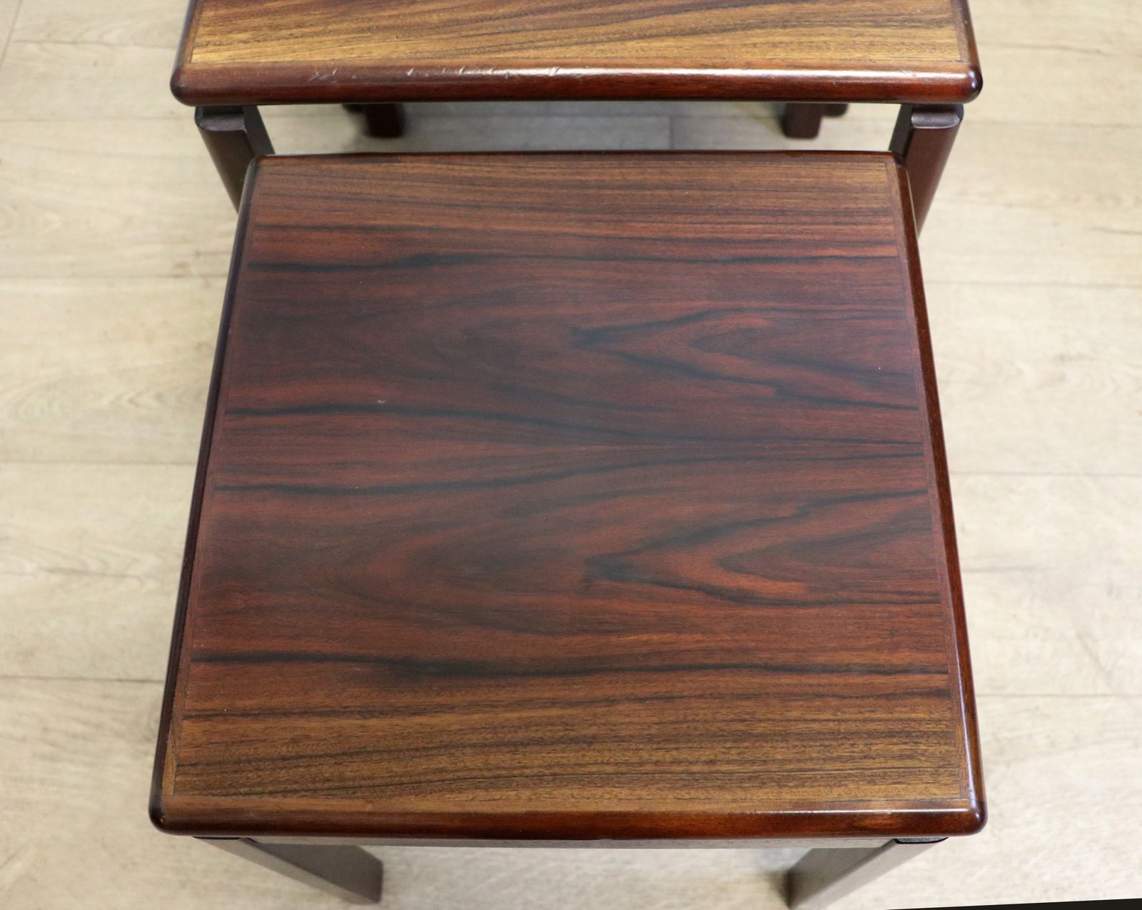 An Absolutely Lovely Nest Of Scandinavian Hardwood Veneered Nest Of Occasional Tables. photo vintage