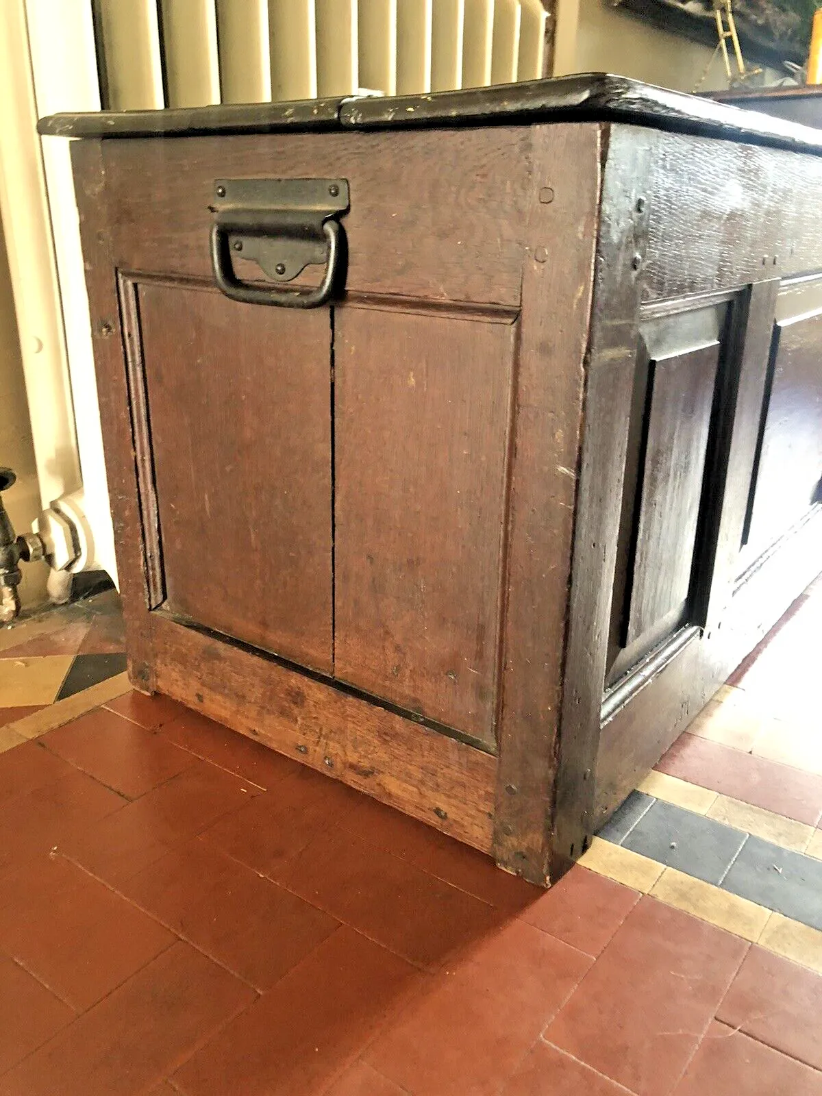 Antique Period English Original Georgian Rustic Oak Coffer Chest Trunk photo 299.0
