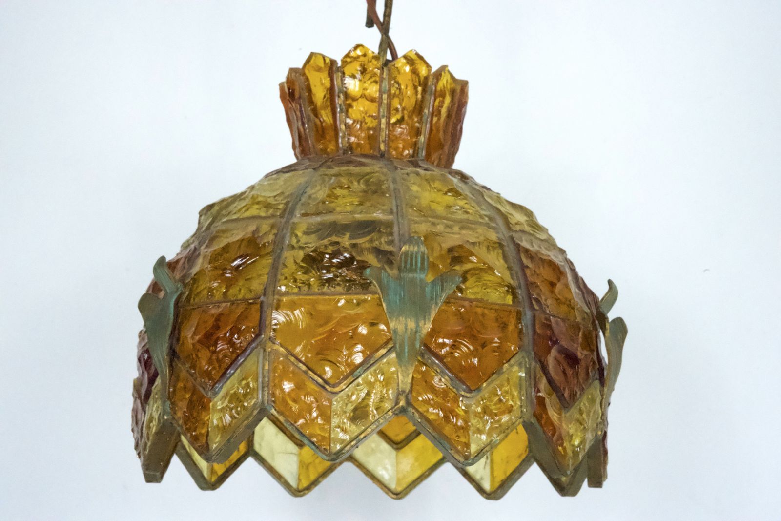 Brutalist Hammered Glass Chandelier By Longobard, Italy, 1970s photo Lighting