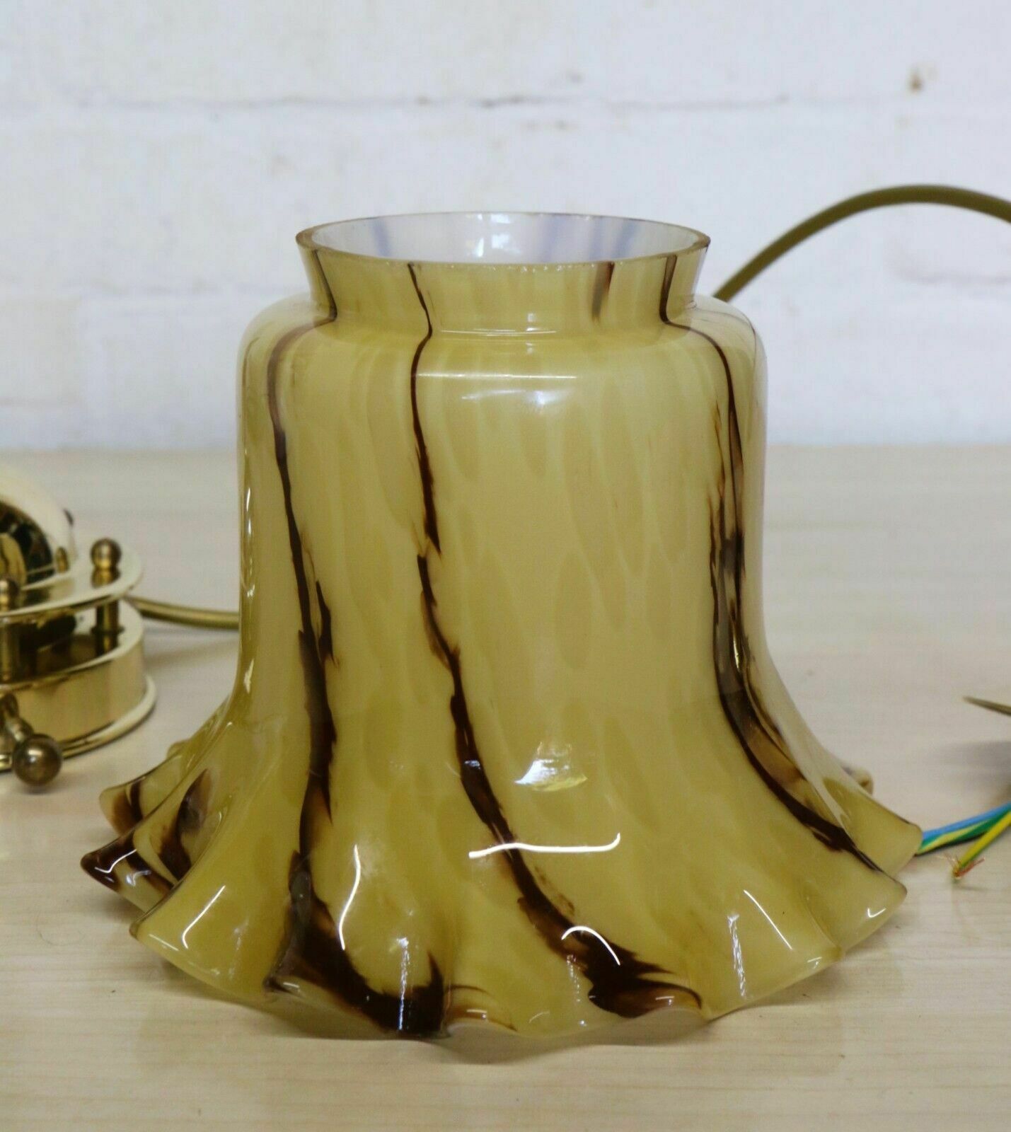 photo for sale Ceiling Light Vintage Italian Marbled Cream And Brown Glass Shade Pendant