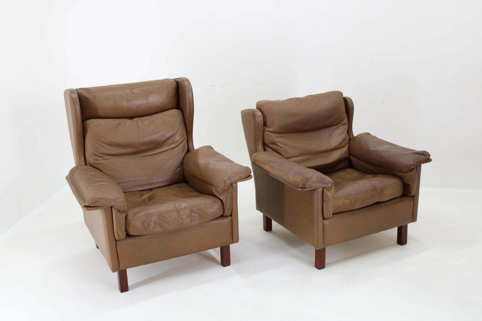 1970s Pair Of Brown Leather Armchairs, Denmark photo Furniture