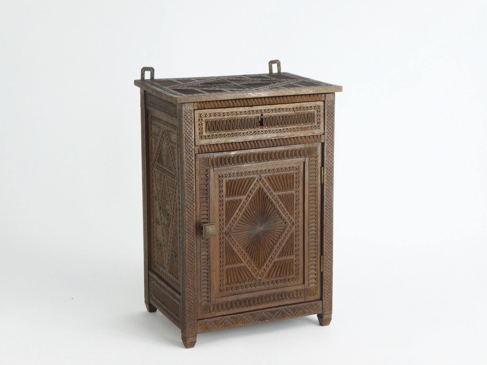 Antique Chip Carved Small Wooden Chest, Dutch Carved Medicine Cabinet, Farmhouse Decor Apothecary, Storage Box, Folk Art