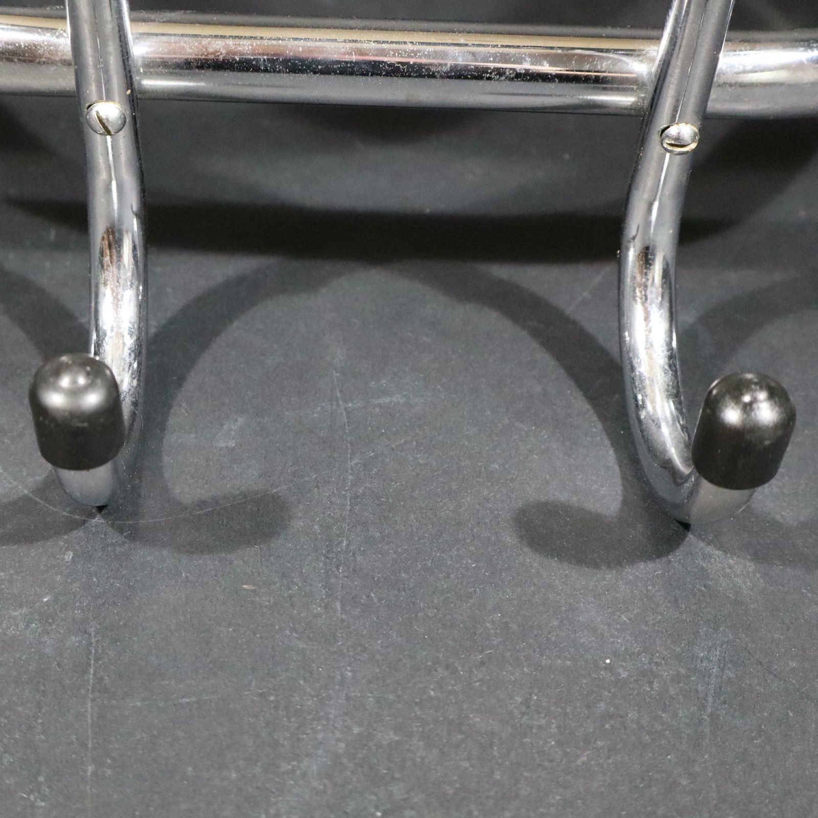 photo for sale Vintage French Chrome Coat Rack Mid Century Industrial Wall Hanging Rack With Hooks