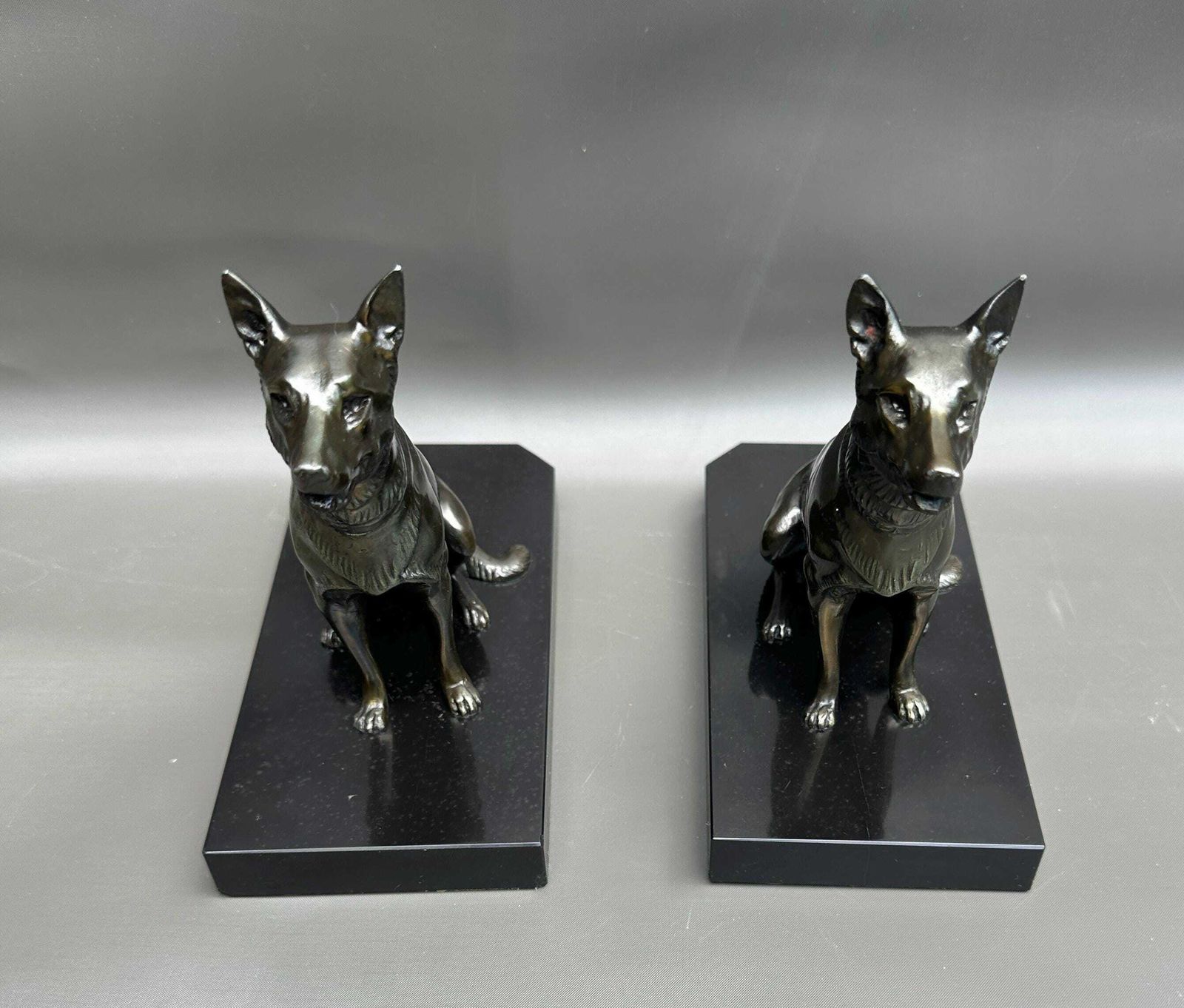 French Art Deco Pair Of Bookends Book Ends   Dog German Shepherd Marble   1930's   Modern Home Deco photo furniture