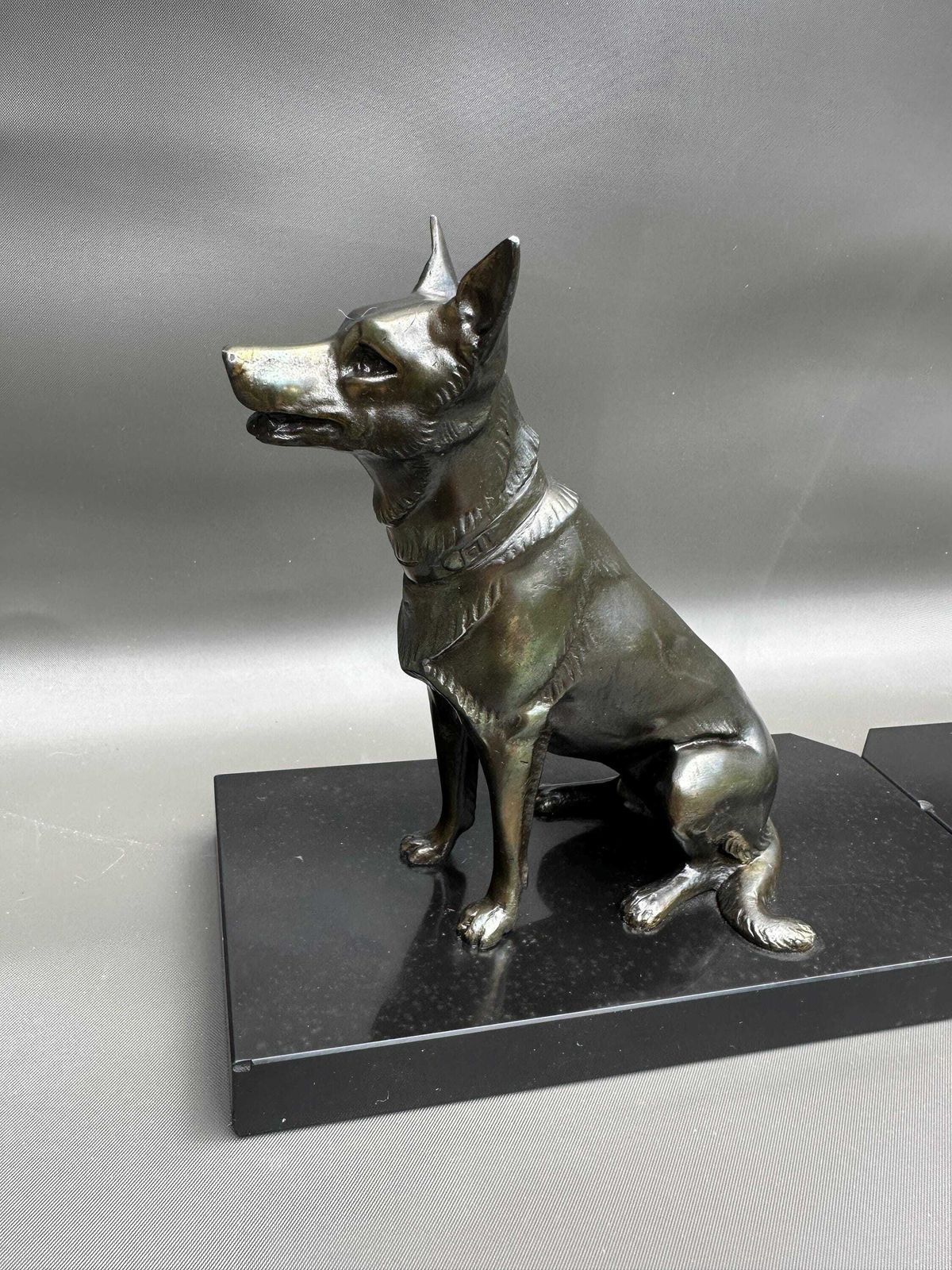 French Art Deco Pair Of Bookends Book Ends   Dog German Shepherd Marble   1930's   Modern Home Deco photo 200.0