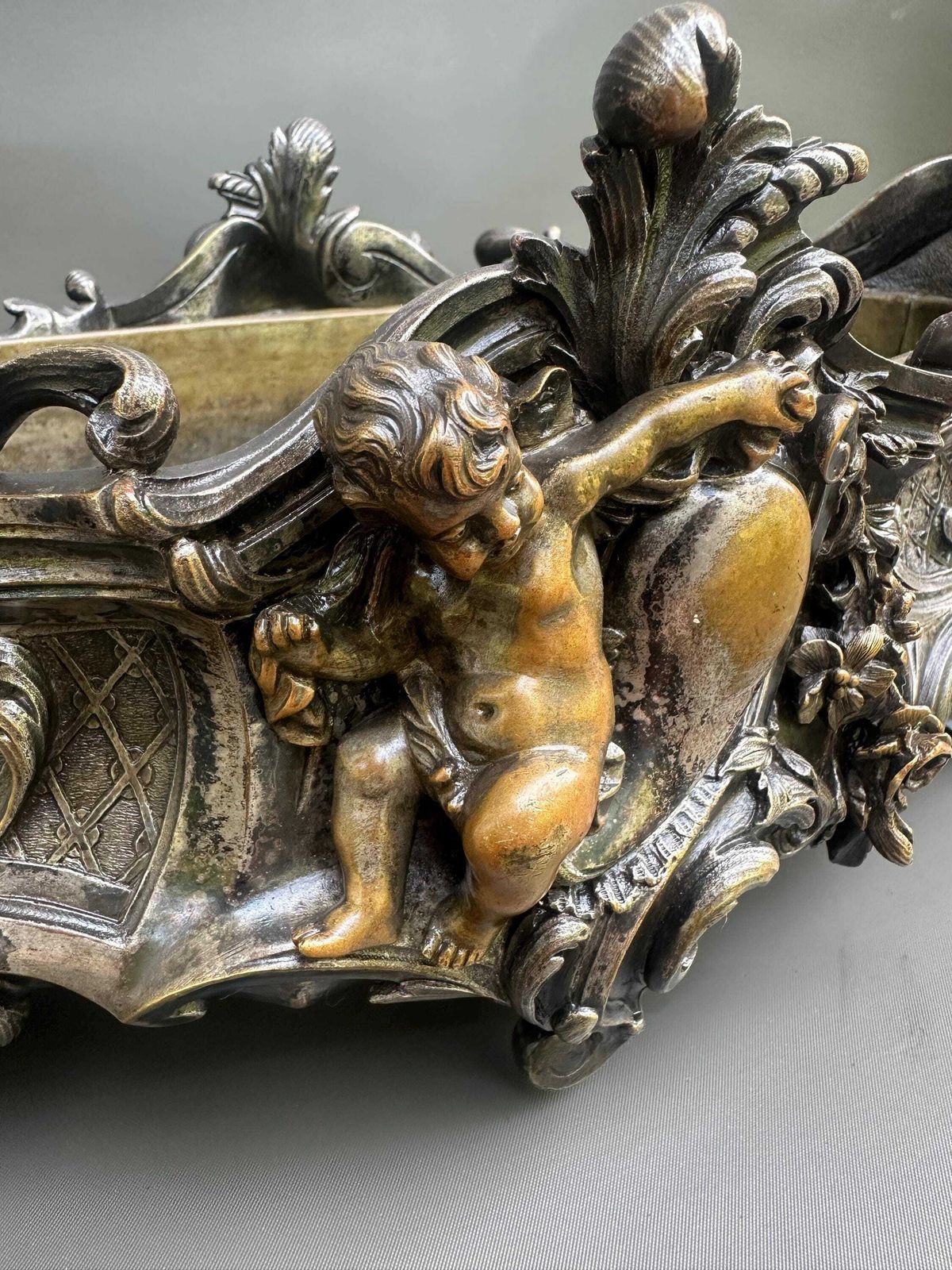 19th French Gilded Bronze Planter Centerpiece Louis XV, Antique Decor photo vinterior