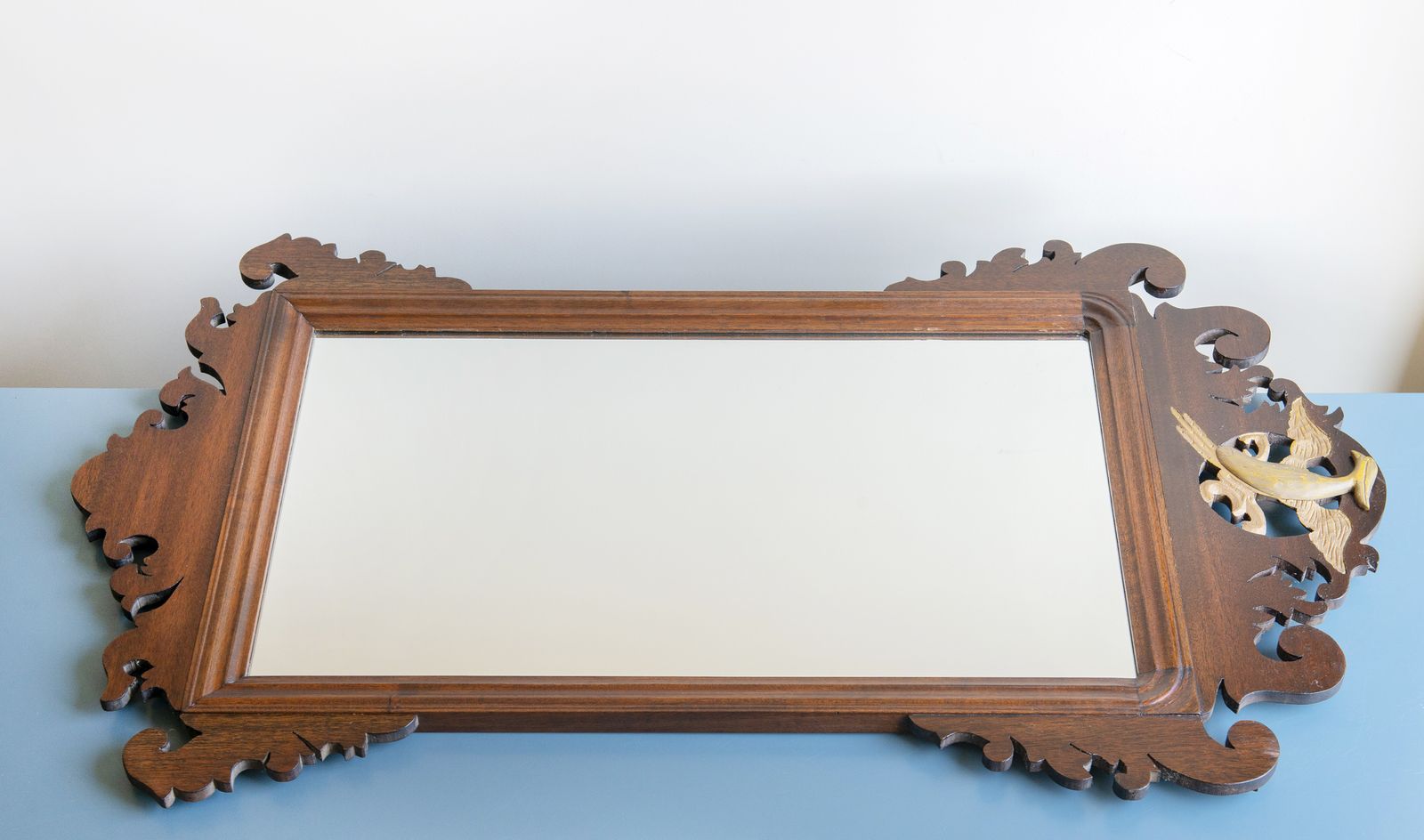 photo vintage Miroir d'époque georgien en bois découpé, miroir de cheminée Chippendale, grand miroir mural victorien, miroir ornemental d'époque
