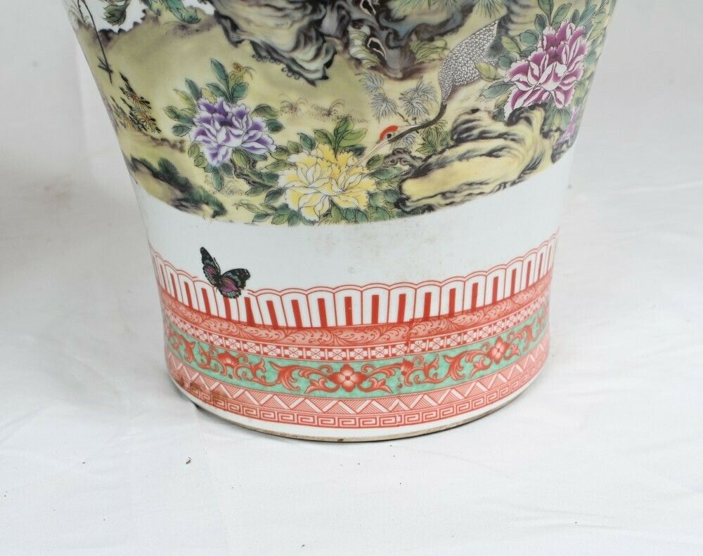 Pair Chinese Qianjiang Porcelain Vases Urns Pheasant photo vintage