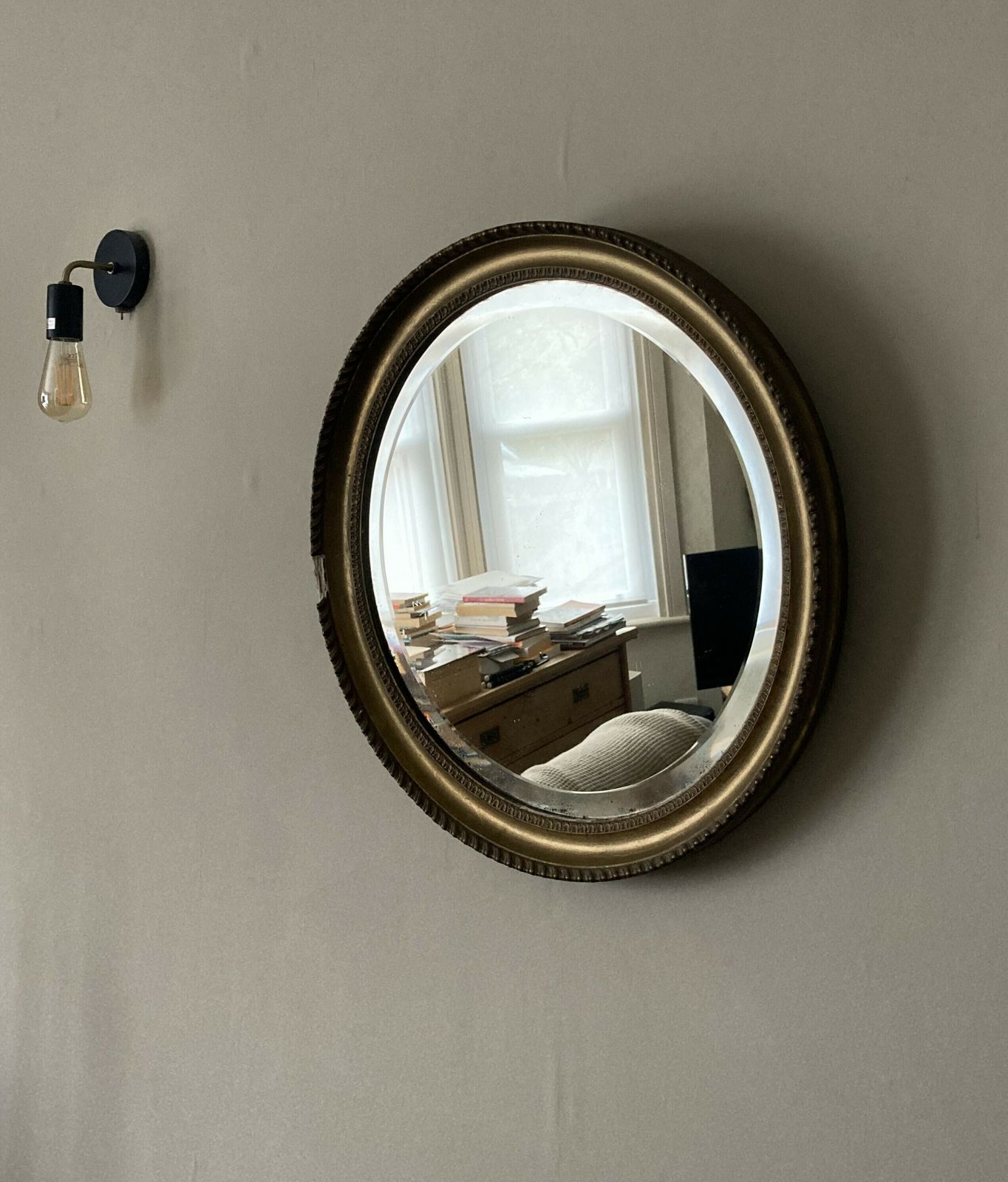 Antique Circular Gold Wall Mirror With Original Glass