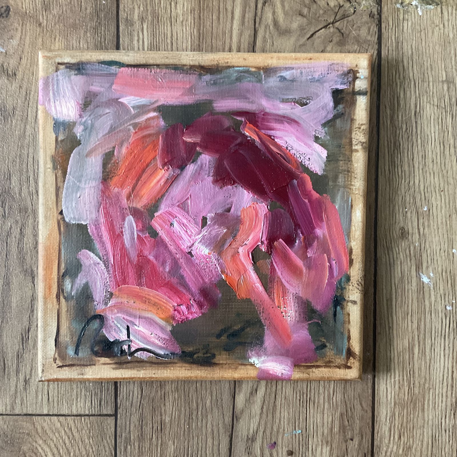 Original Oil Painting Pink Red Abstract Roth 8 X 8 Inches Art Gift Contemporary photo for sale