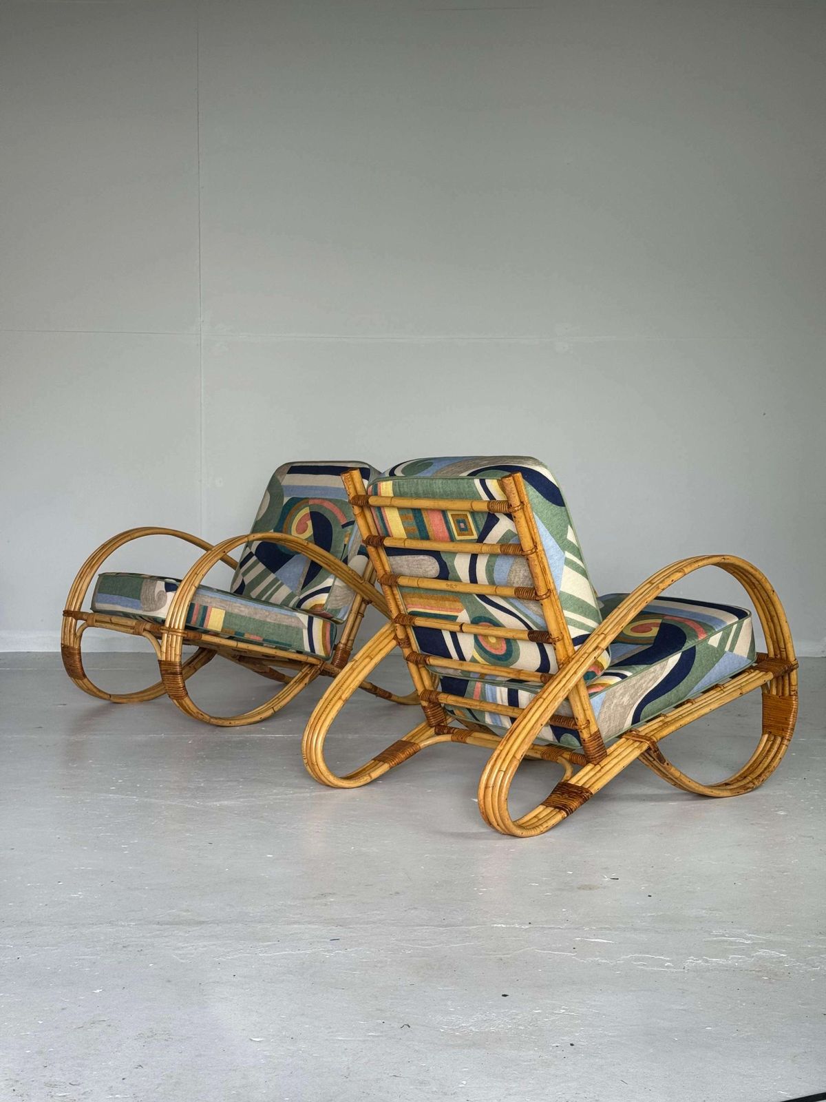 Paar Bamboe Rattan Loungestoelen