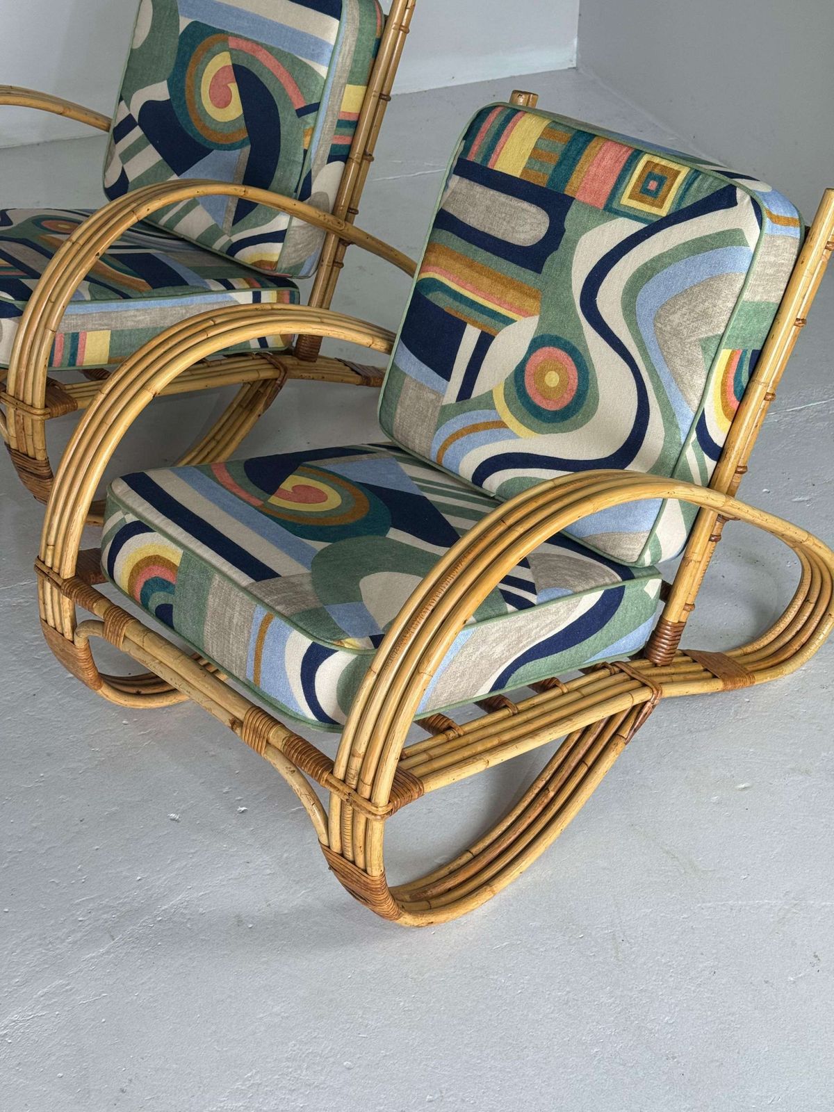 photo for sale Exclusive Pair Of Bamboo Rattan Lounge Chairs